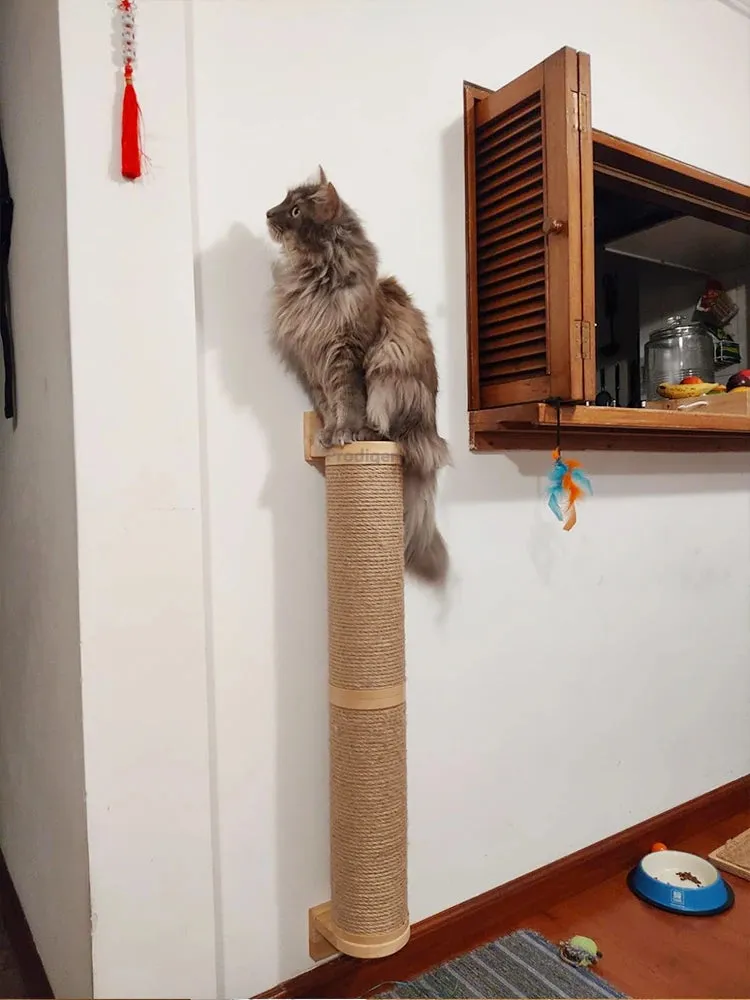 Wall-Mounted Cat Scratching Post with Wooden Base