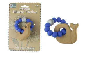 Wooden Silcone Teether - Whale Blue